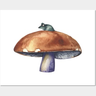 Mushroom Mouse Watercolour Posters and Art